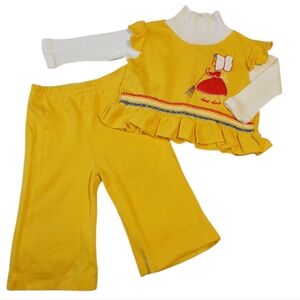 Carter's VTG Yellow Embroidered Top‎ And Bell Bottom 2 PC Set/12 Mos